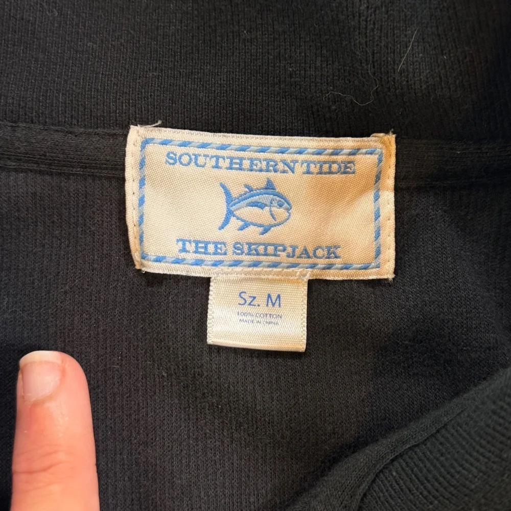 Southern Tide Quarter Zip Mens M Black Skipjack Ribbed Cotton Pullover Preppy